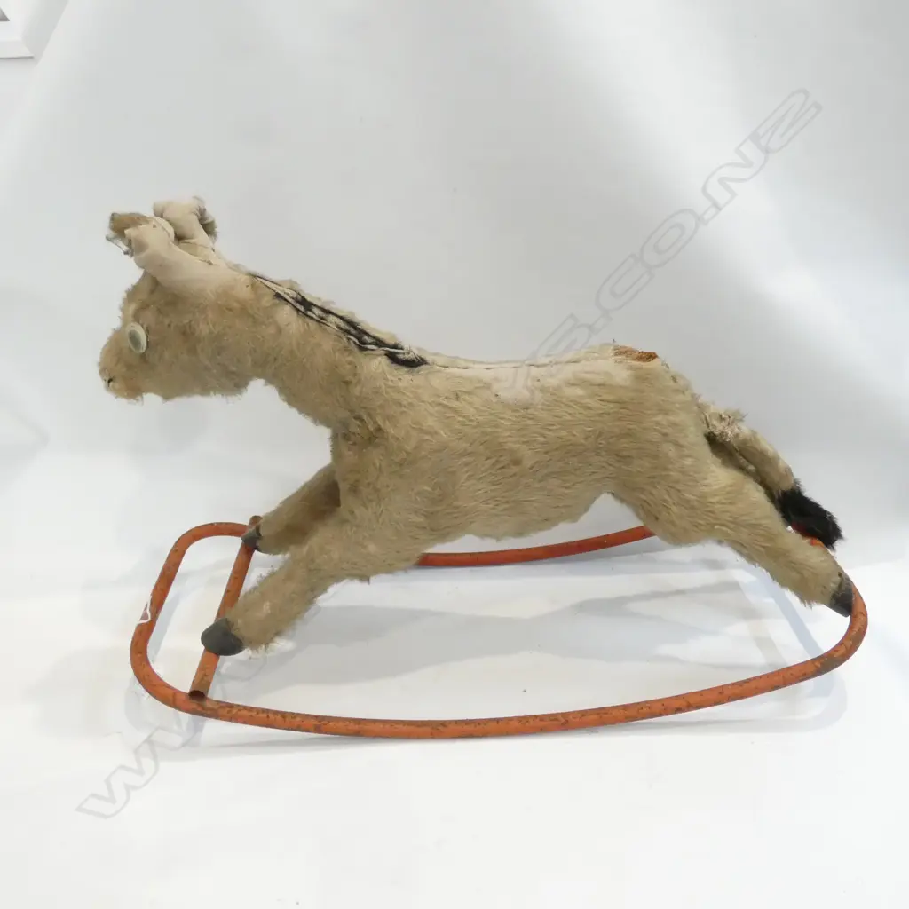 WOOD/WOOL FILED CHILDS ROCKING CHAIR MADE IN ENGLAND ITERNATIONAL MODEL AIRCRAFT LTD C 1940 L 750 MM Image 1++