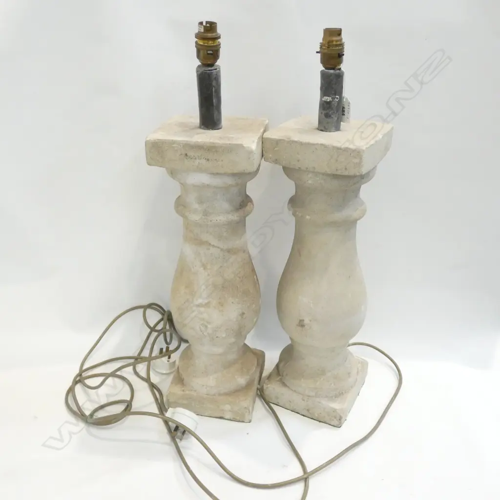 PR CAST CONCRETE BALUSTER COLUMN LAMP BASES. H.600mm INCL LAMPHOLDERS (0NE REPAIRED) Image 1++