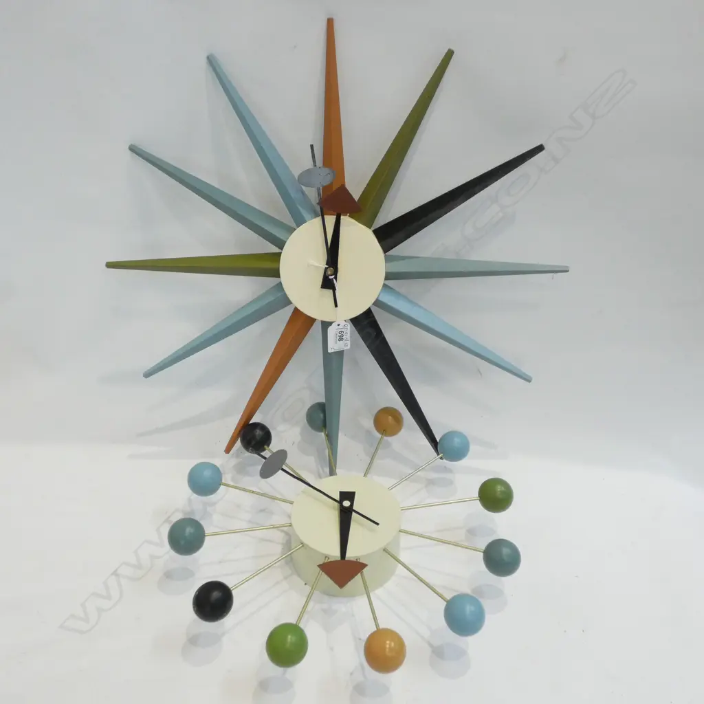 2 GEORGE NELSON MID CENT. STYLE CLOCKS 330MM DIA Image 1++