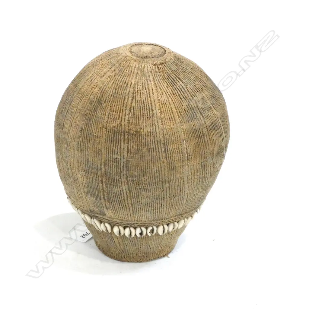 COWRIE SHELL & FINELY WOVEN FIBRE GOURD - H. 250MM Image 1++