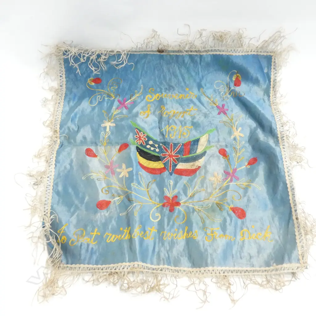 WW I  HAND EMBROIDERED SILK CLOTH EGYPT 1915 L 500 MM Image 1++
