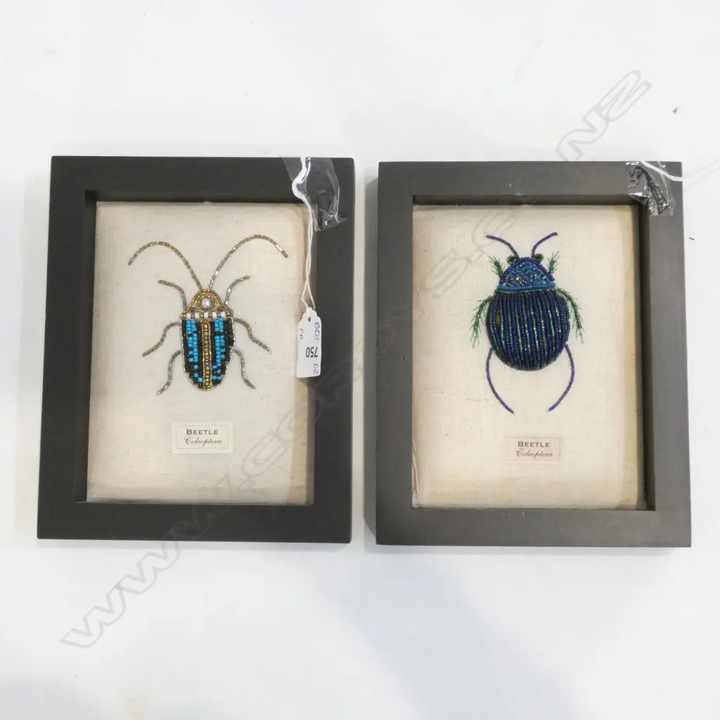 PR FRAMED BEADED INSECTS - BLUE BEETLE & SCARAB - 200 X 160MM Image 1++