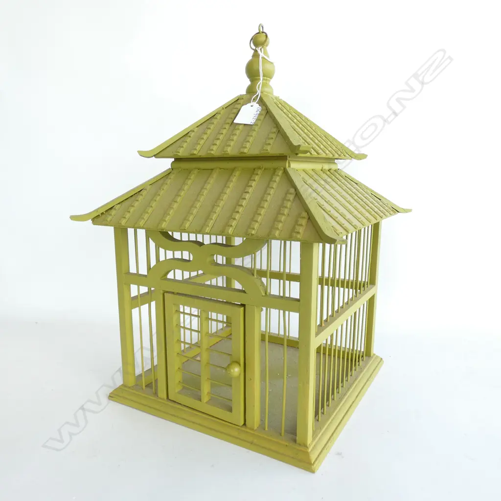 ORIENTAL WOODEN PAINTED BIRD CAGE -  H. 490 255 X 255MM Image 1++