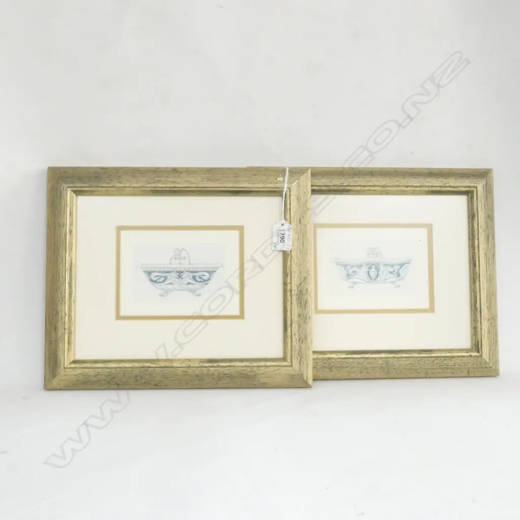 PR GOLD PAINTED FRAMED BLUE & WHITE FRENCH BATH PRINTS 315 X 265MM Image 1++