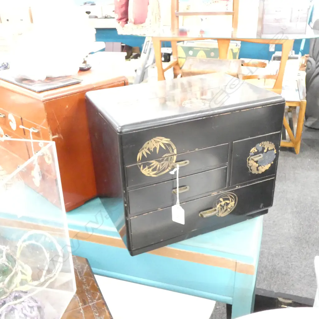 JAPANESE BLACK LACQUER 4 DRAWER / TOP COMPARTMENT SEWING CJEST  515X210X250MM Image 1++