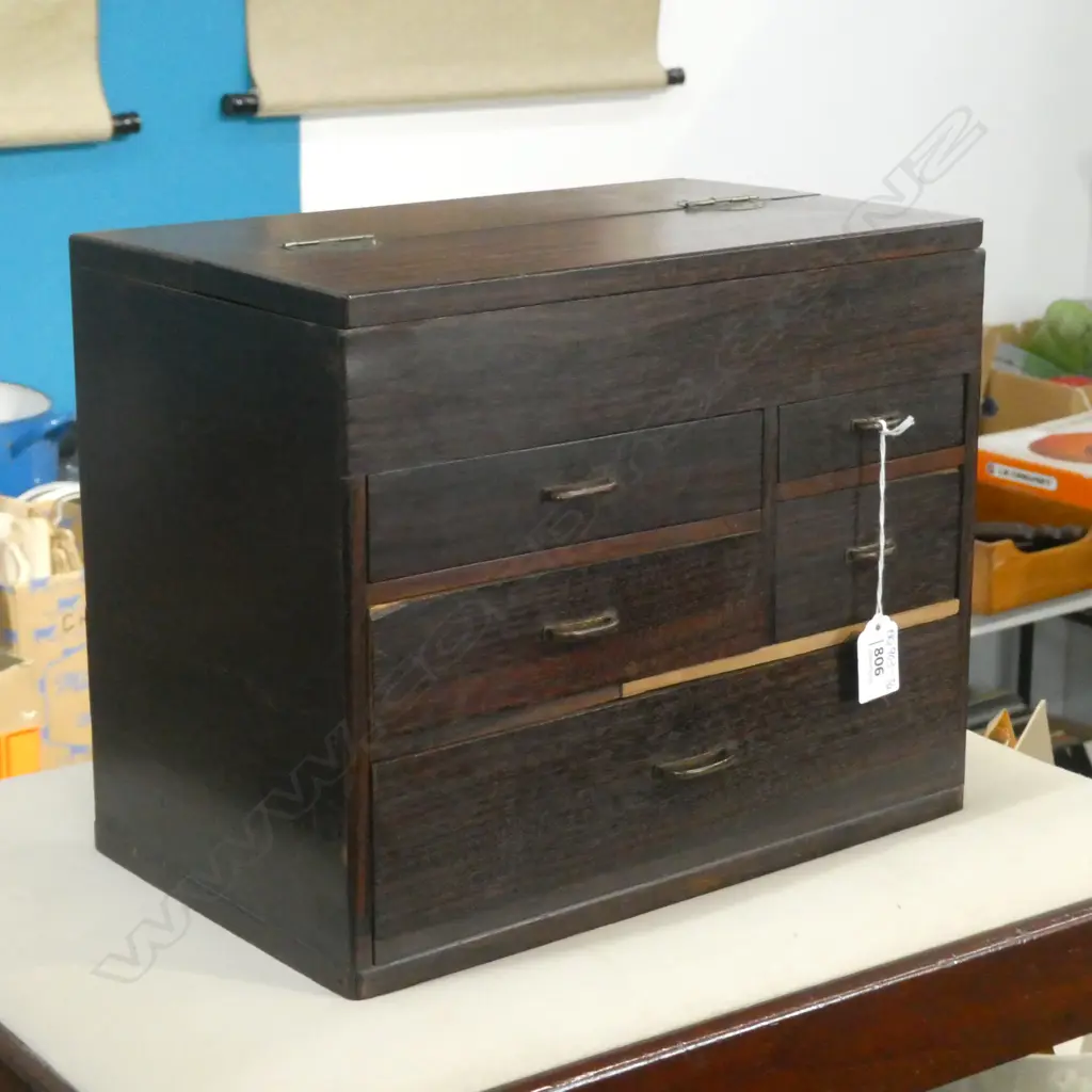JAPANESE 5 DRAWER/ TOP COMPARMENT WOODEN SEWING CHEST 320 X 190 X 260MM Image 1++