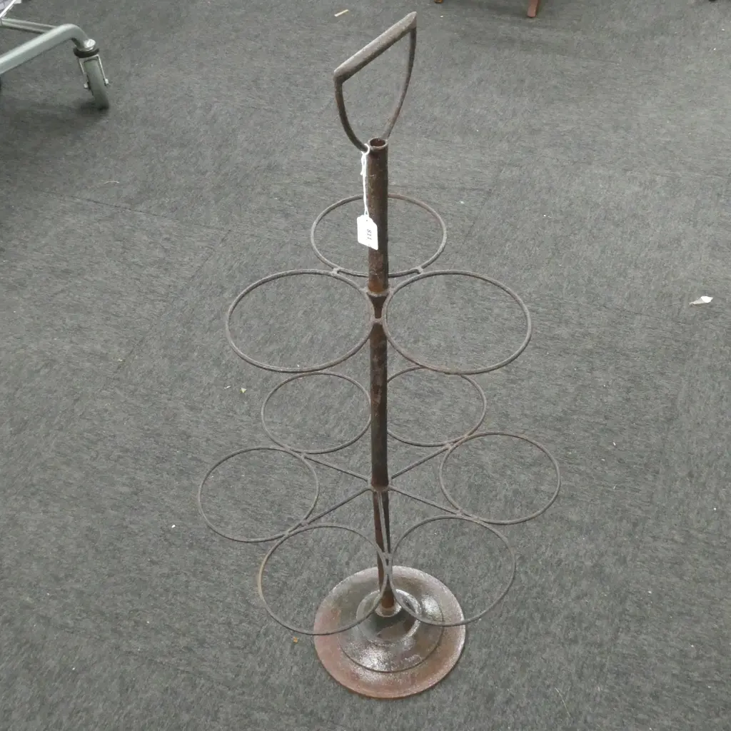 OLD ZINC 9-HOLE PLANT HOLDER ON STAND...SOME WEAR. H. 960 DIA. 450MM Image 1++