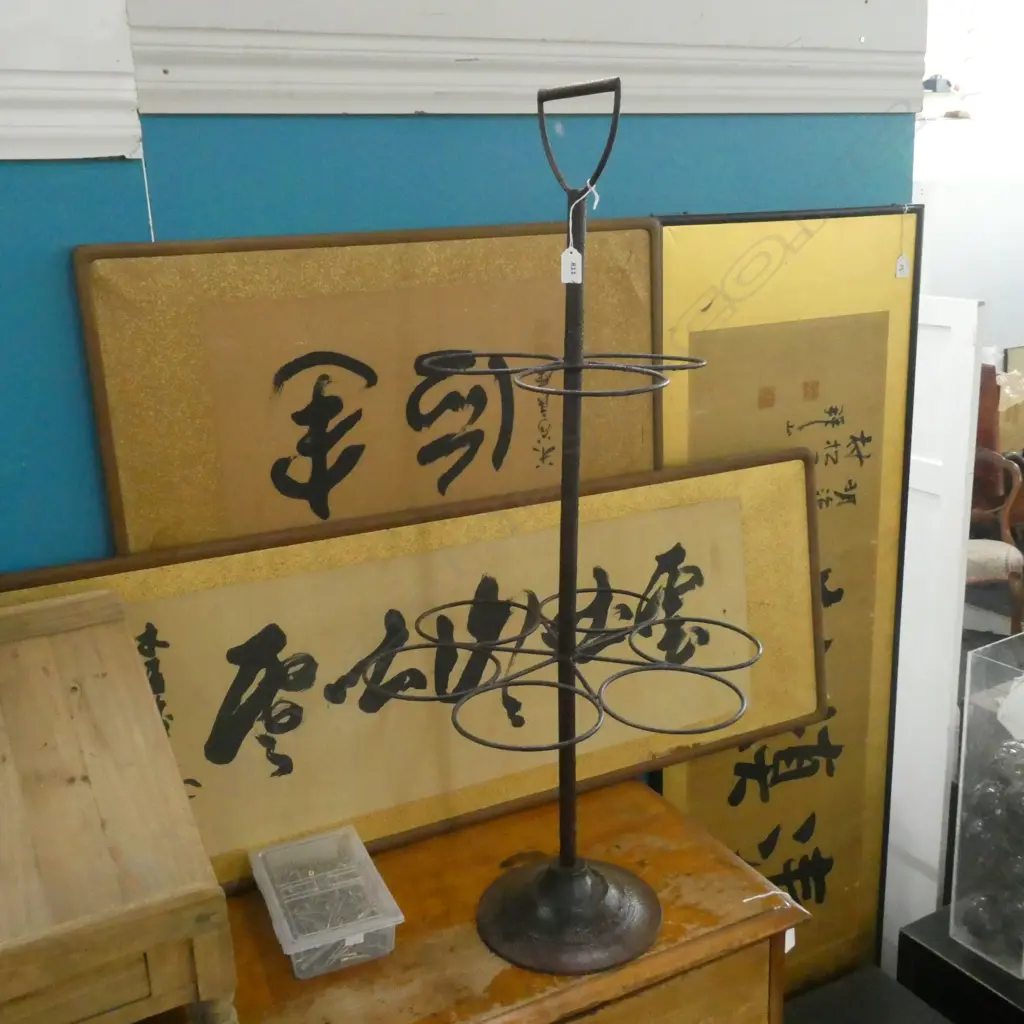 OLD ZINC 9-HOLE PLANT HOLDER ON STAND...SOME WEAR. H. 960 DIA. 450MM Image 1++