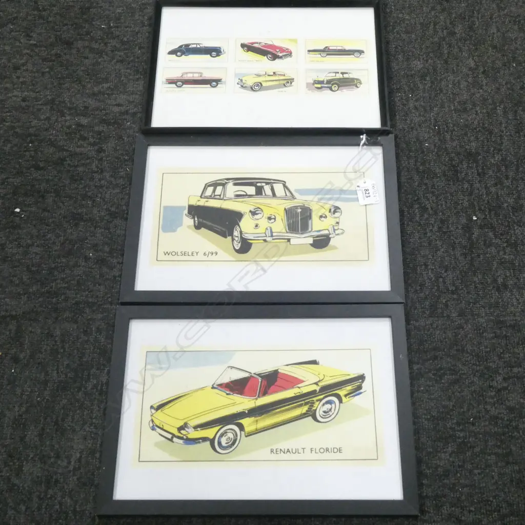 3 FRAMED VINTAGE CAR PRINTS (250 X 130MM) Image 1++