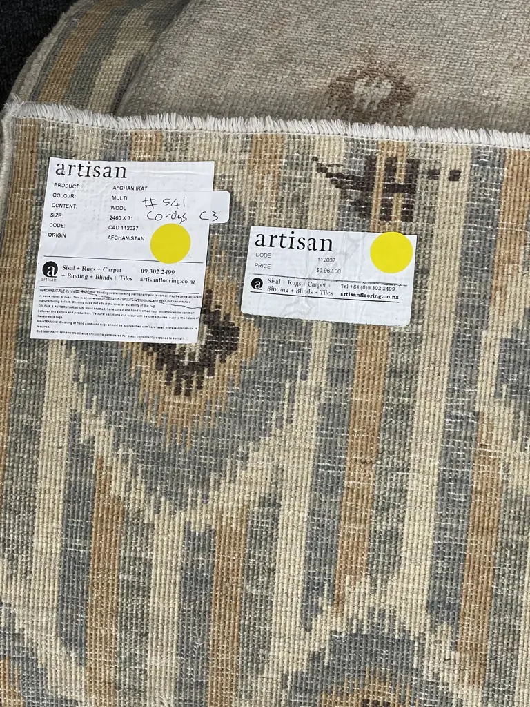 HAND KNOTTED GEOMETRIC RUG FADED, STAINED 3120 X 2480MM Image 1++