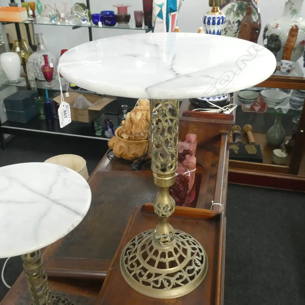 PR MARBLE & BRASS SIDE TABLES H. 430MM 305MM DIA Image 1++