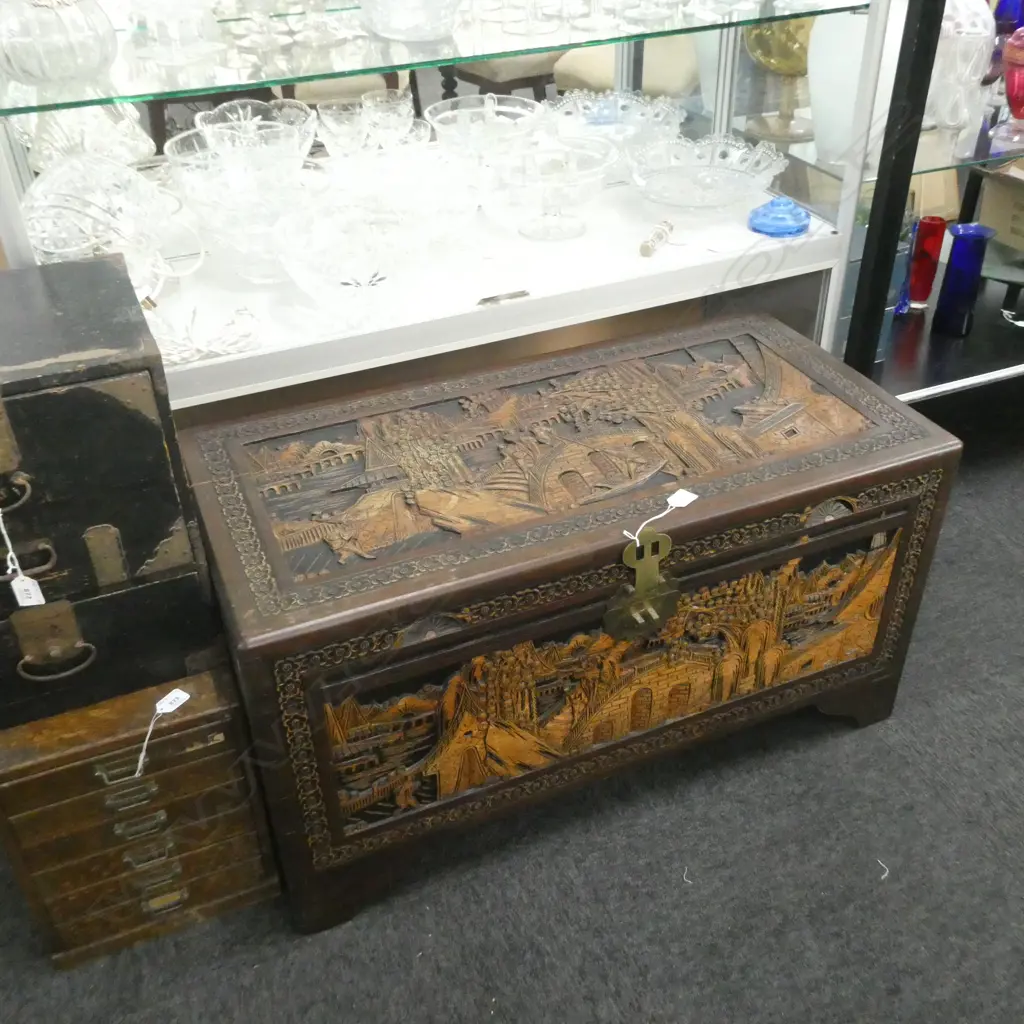 CAMPHORWOOD CHEST AF SPILT TO TOP 900 X 450MM H. 485MM Image 1++