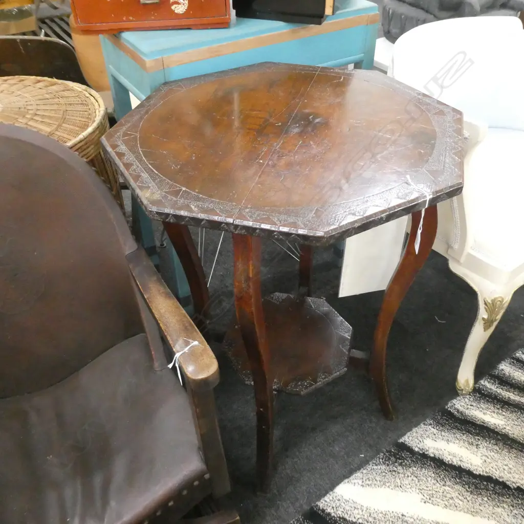 KAURI OCTAGONAL POKERWORK SIDE TABLE - DIA. 600MM H. 750MM Image 1++