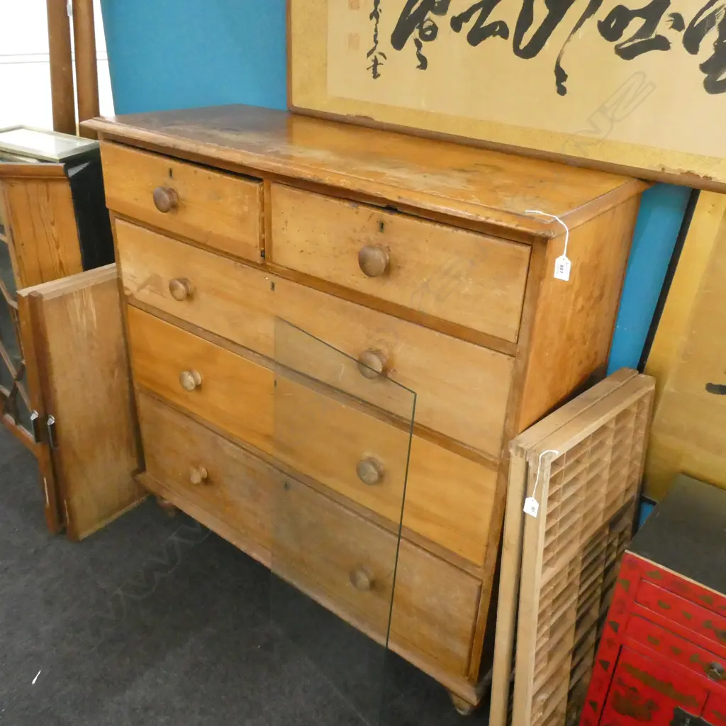 VICTORIAN KAURI 5 DRAWER CHEST AF BORER W. 1210 D. 485 H. 1200MM  Image 1++