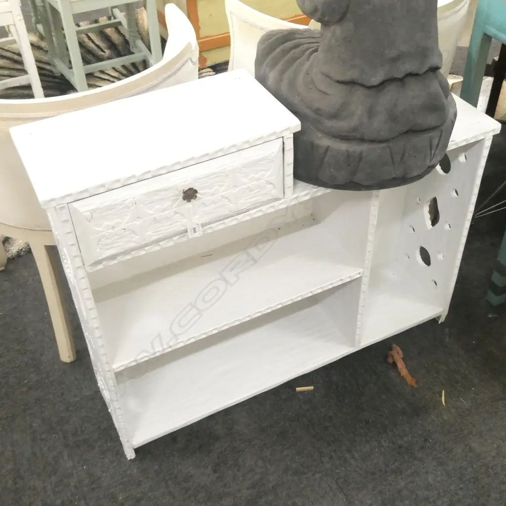 CARVED AND PAINTED WOOD BOOKCASE W. 960 D. 230 H. 765MM Image 1++