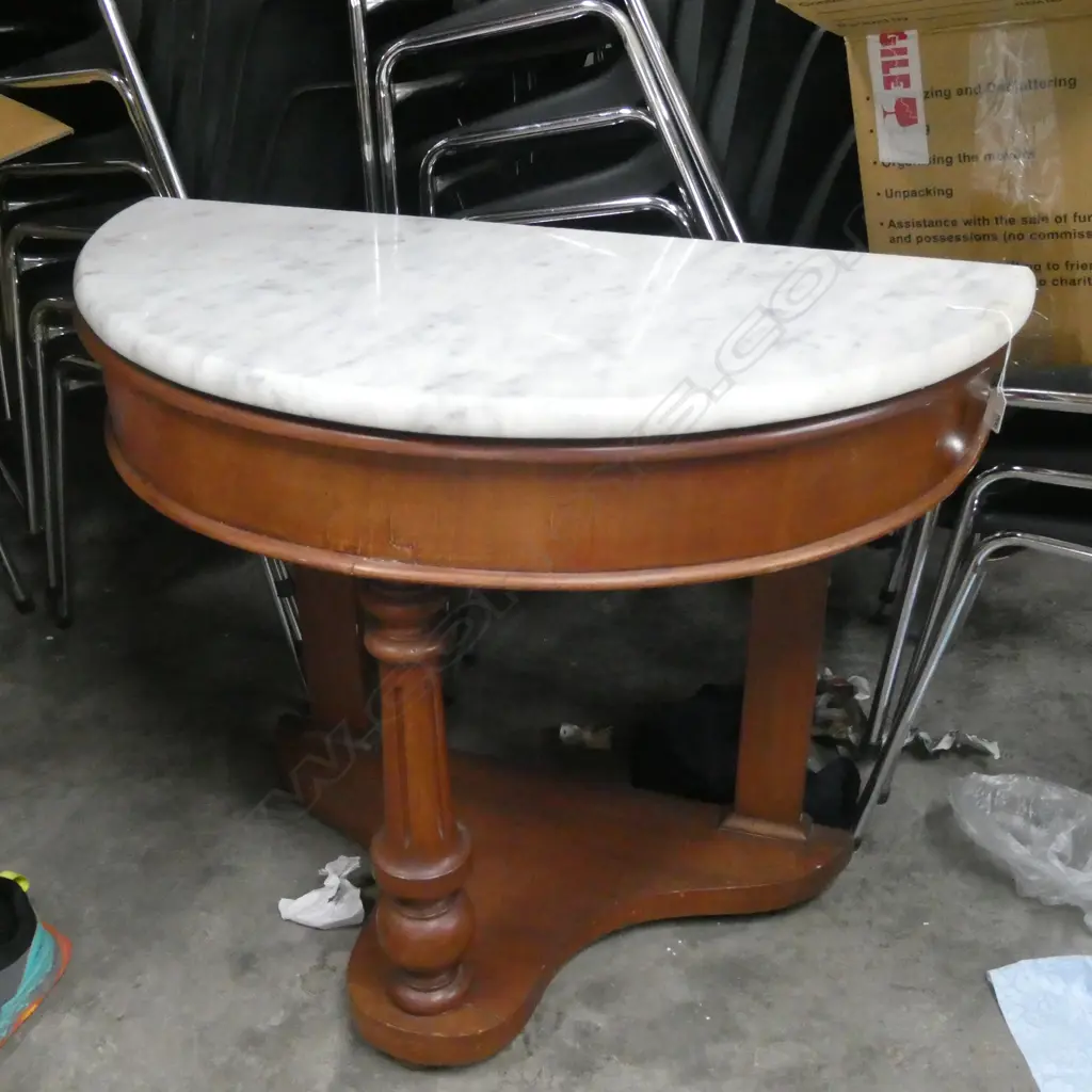 MARBLE TOP DEMI LUNE TABLE W. 900 D. 450 H. 715MM Image 1++