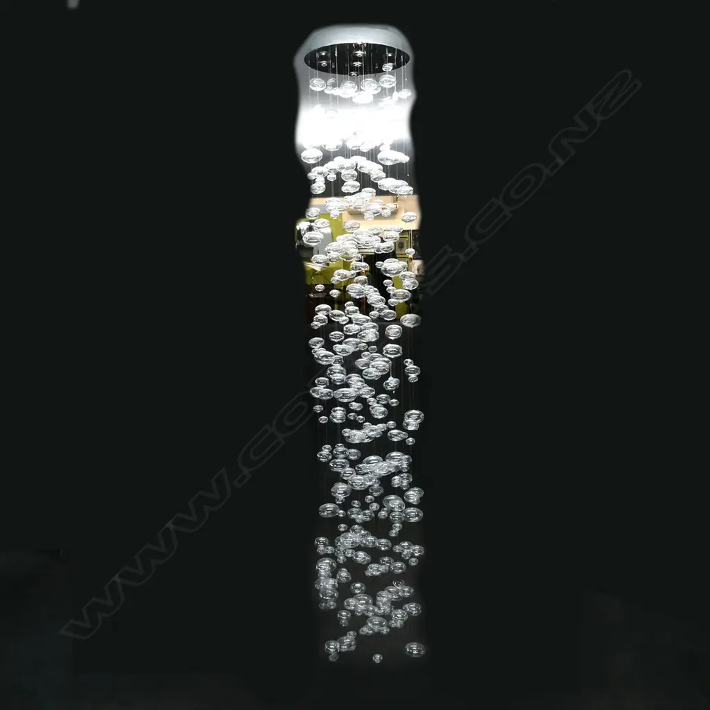 CONTEMPORARY CEILING LIGHT FITTING of 20 WIRE SUSPENDED GLASS BAUBLES H.2.2m (possibly minor losses) Image 1++