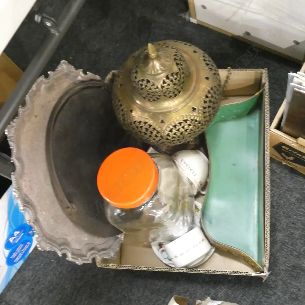 BOX LOT BRASS LANTERN, EP TRAY ETC Image 1++