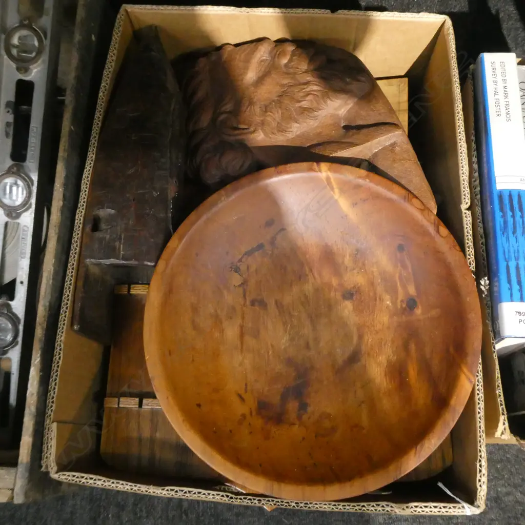 LG BOX OLD WOODEN ITEMS; BOWLS, BOXES ETC Image 1++