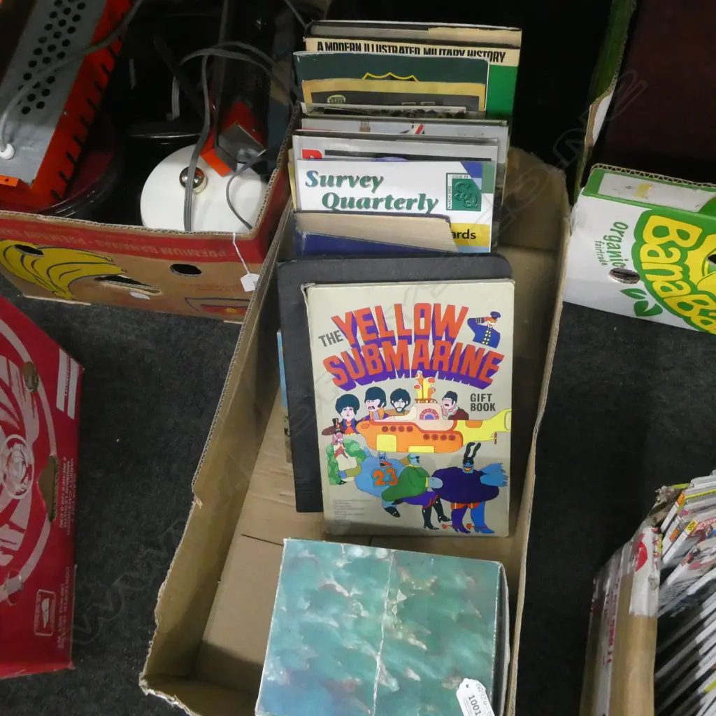 BOX MISC BOOKS INCL. WAR BOOKS; BEATLES CHNS BOOK & BOX WAR PLANE COLLECTORS CLUB CARDS Image 1++