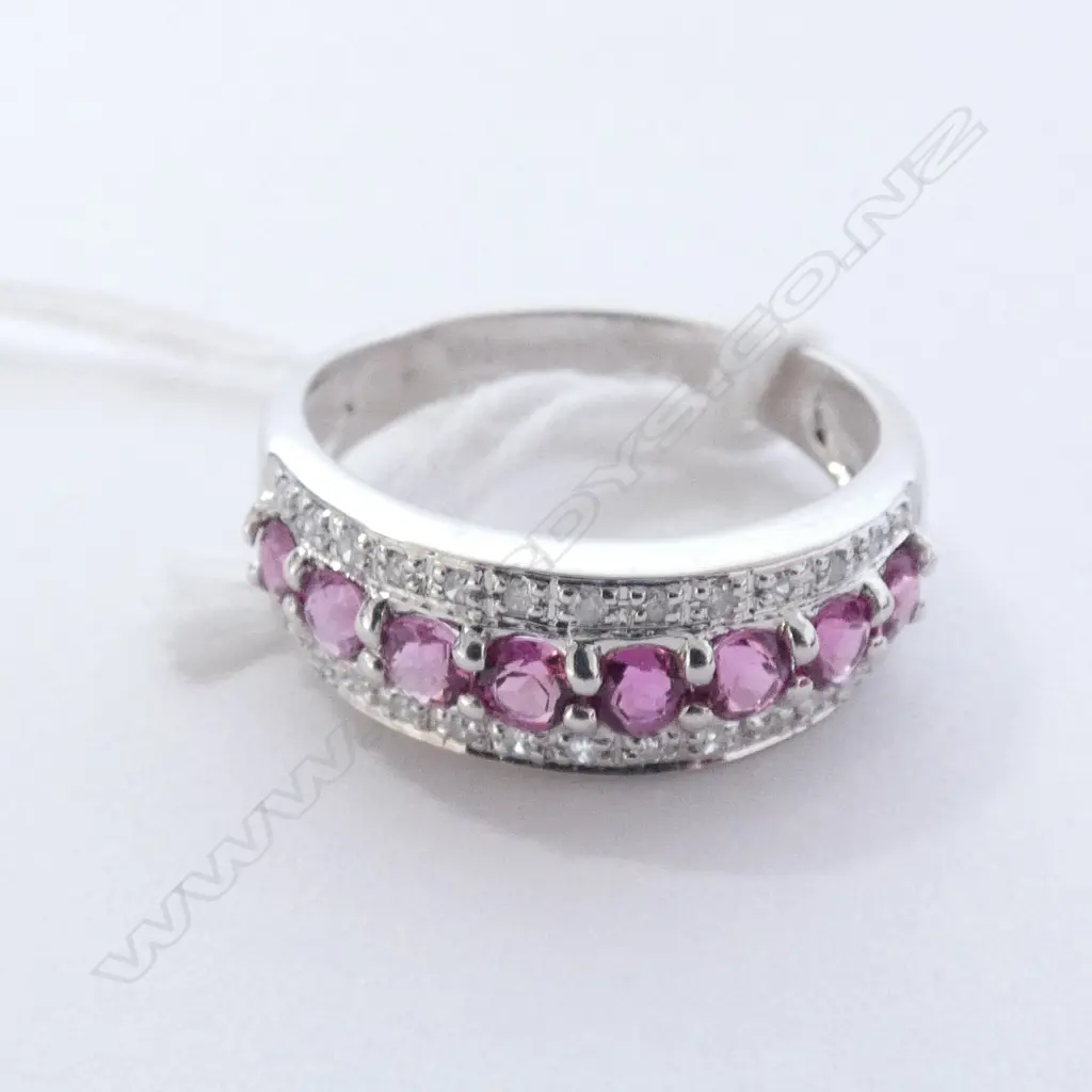 10CT WHITE GOLD PINK TOURMALINE AND DIAMOND RING Image 1++