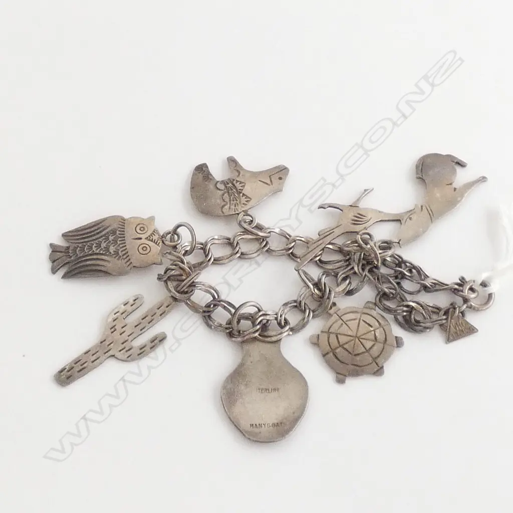 MEXICAN STG SILVER CHARM BRACELET - 6 CHARMS Image 1++