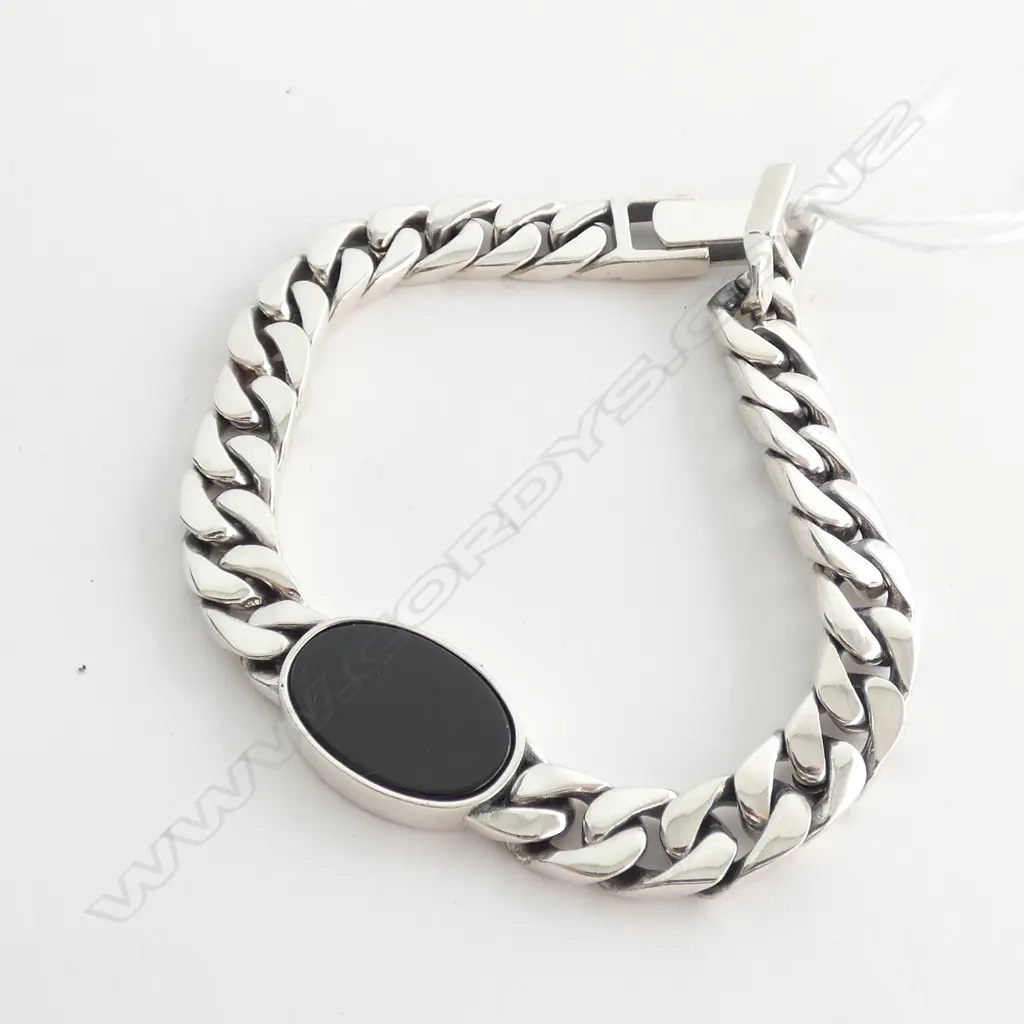 STERLING SILVER BRACELET LARGE FLAT CURB LINK 185MM 28.8GM Image 1++