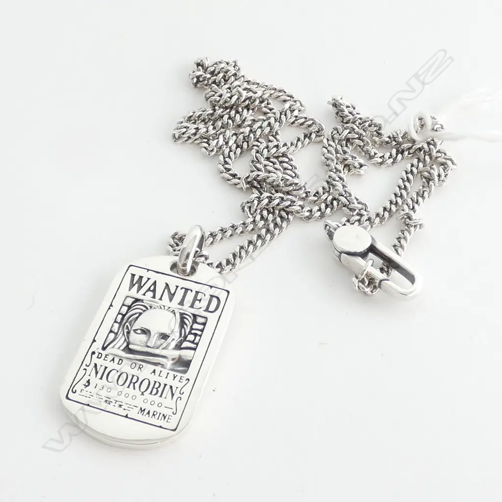 STERLING SILVER NECKLACE FINE CHAIN FLAT LINK WITH PENDANT MEDALLIAN 26.6G  650MM Image 1++