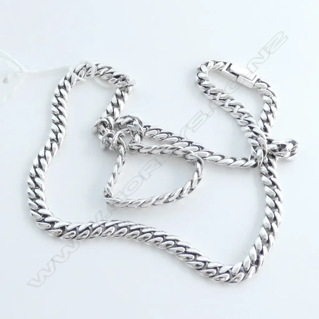 STERLING SILVER NECKLACE FLAT CURB LINK 600MM 60G Image 1++