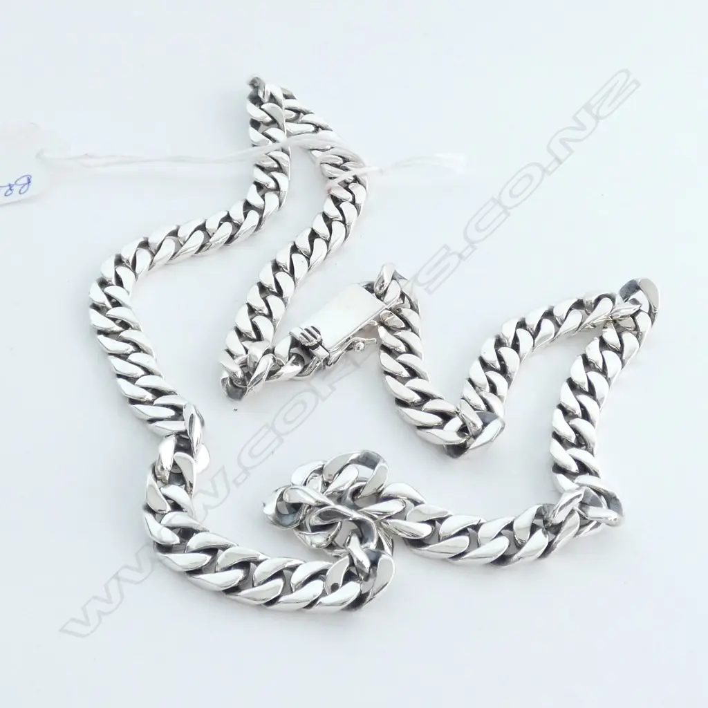 STERLING SILVER NECKLACE  FLAT CURB LINK 550MM 85G Image 1++
