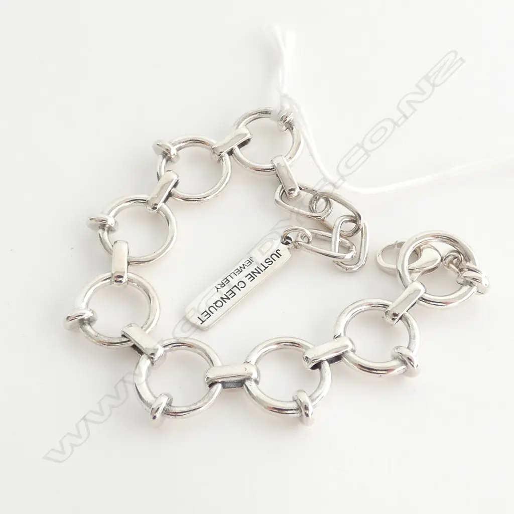STERING SILVER BRACELET DECORATIVE CIRCULAR LINK 1 INGOT 195MM 22.8GM Image 1++