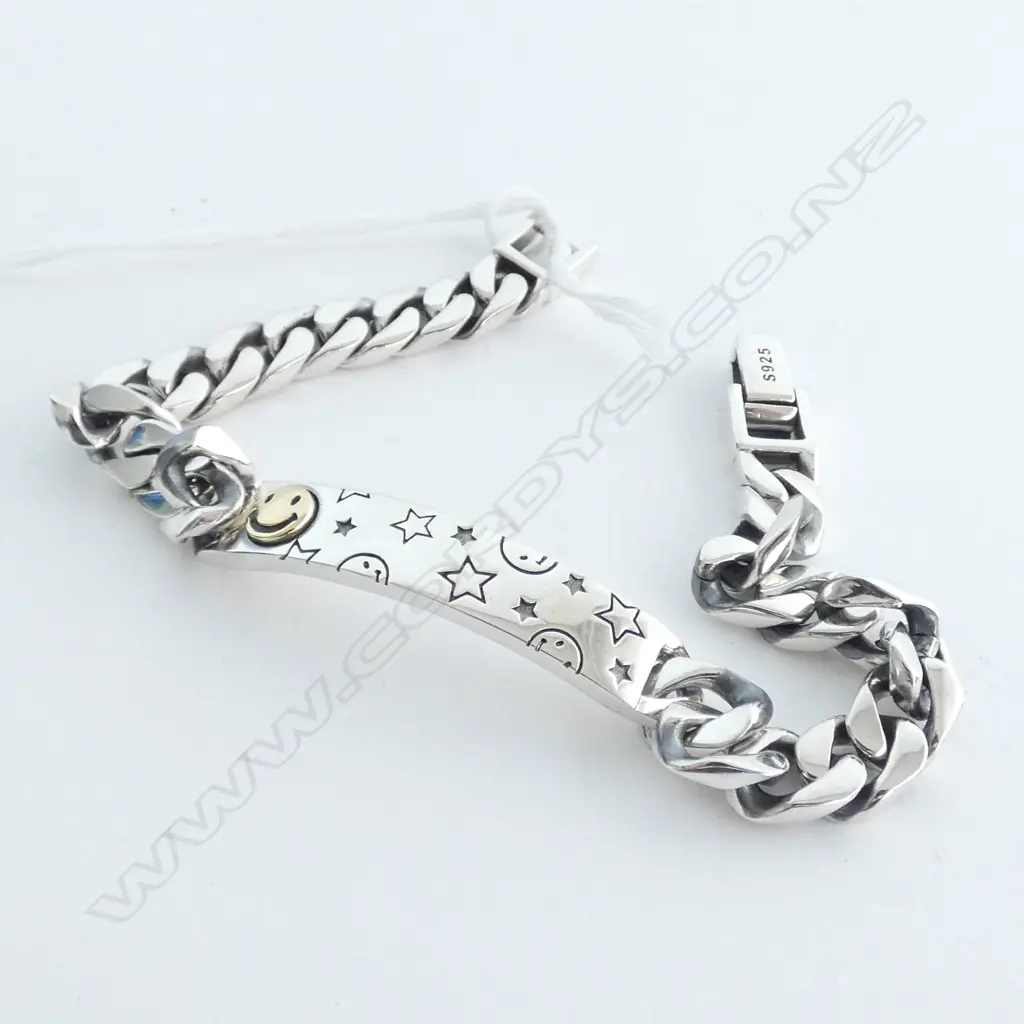 STERLING SILVER IDENTITY BRACELET ENGRAVED LARGE FLAT CURB LINK 200MM 32GM Image 1++