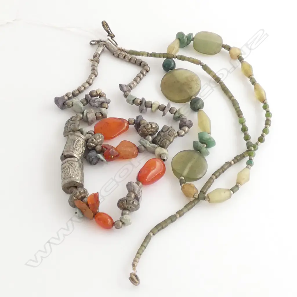TIBETAN(?) SILVER & AMBER BEAD NECKLACE + ONE OTHER  Image 1++