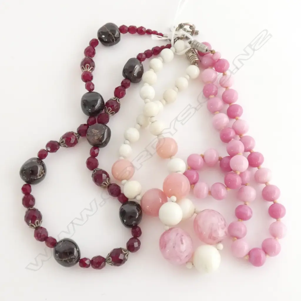 3 MURANO GLASS BEAD NECKLACES - 2 PINK & 1 BURGUNDY  Image 1++