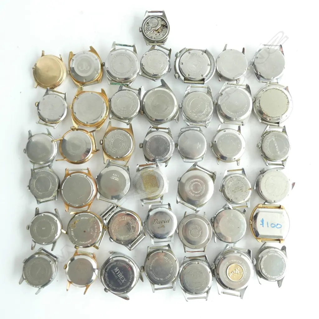 BOX OF ASST. SWISS WATCHES WITHOUT STRAPS Image 1++