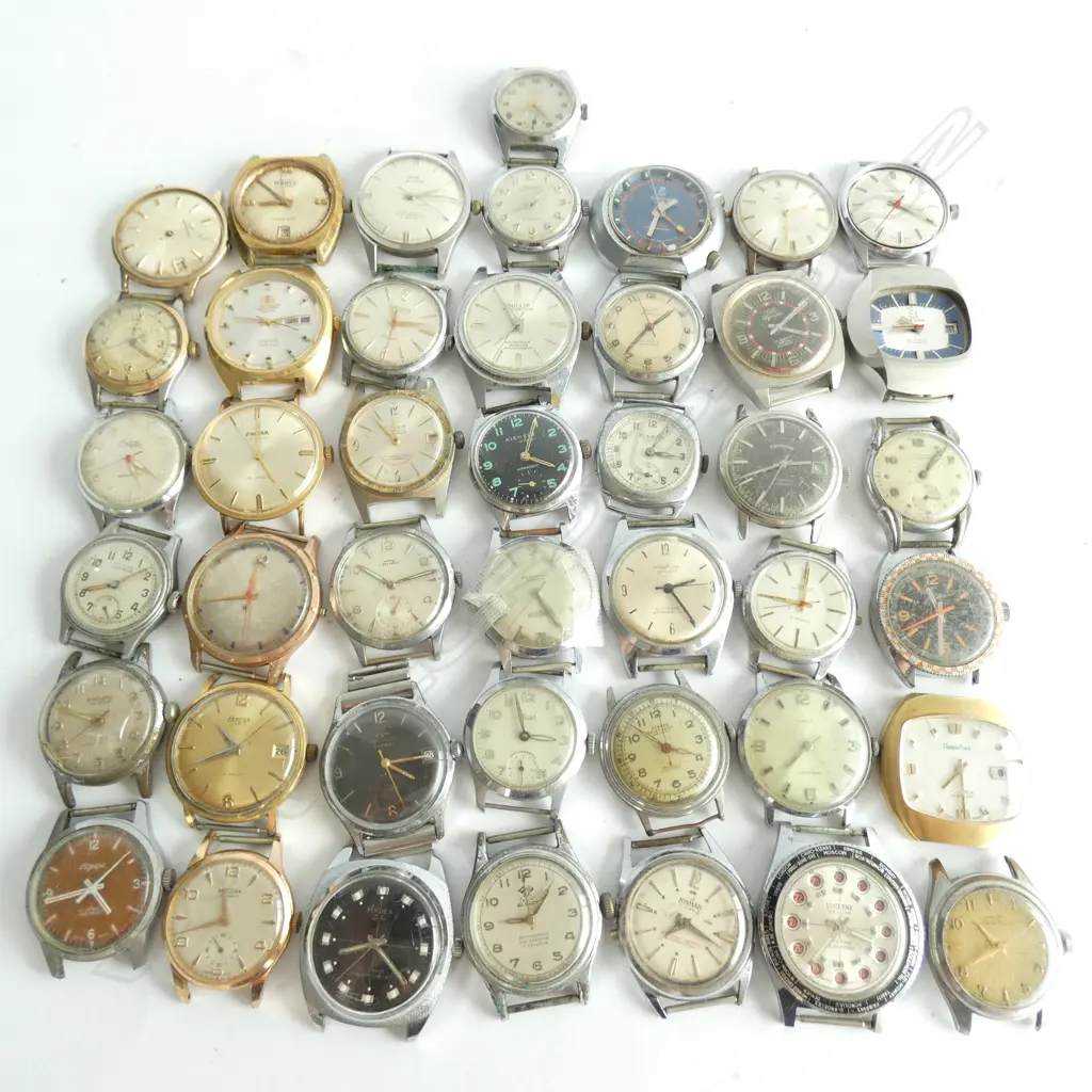 BOX OF ASST. SWISS WATCHES WITHOUT STRAPS Image 1++