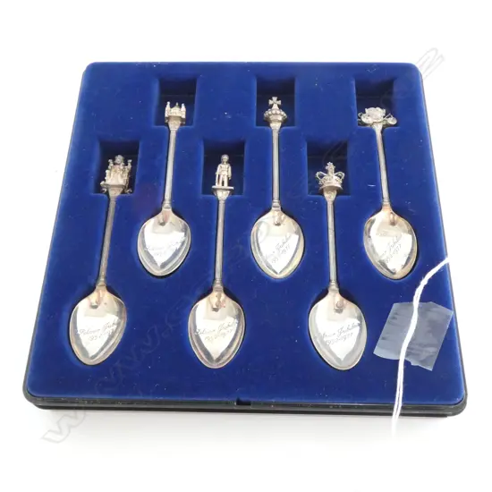 BOXED SET OF 6 SILVER QUEENS JUBILEE TEAPOONS 1977, 86gm