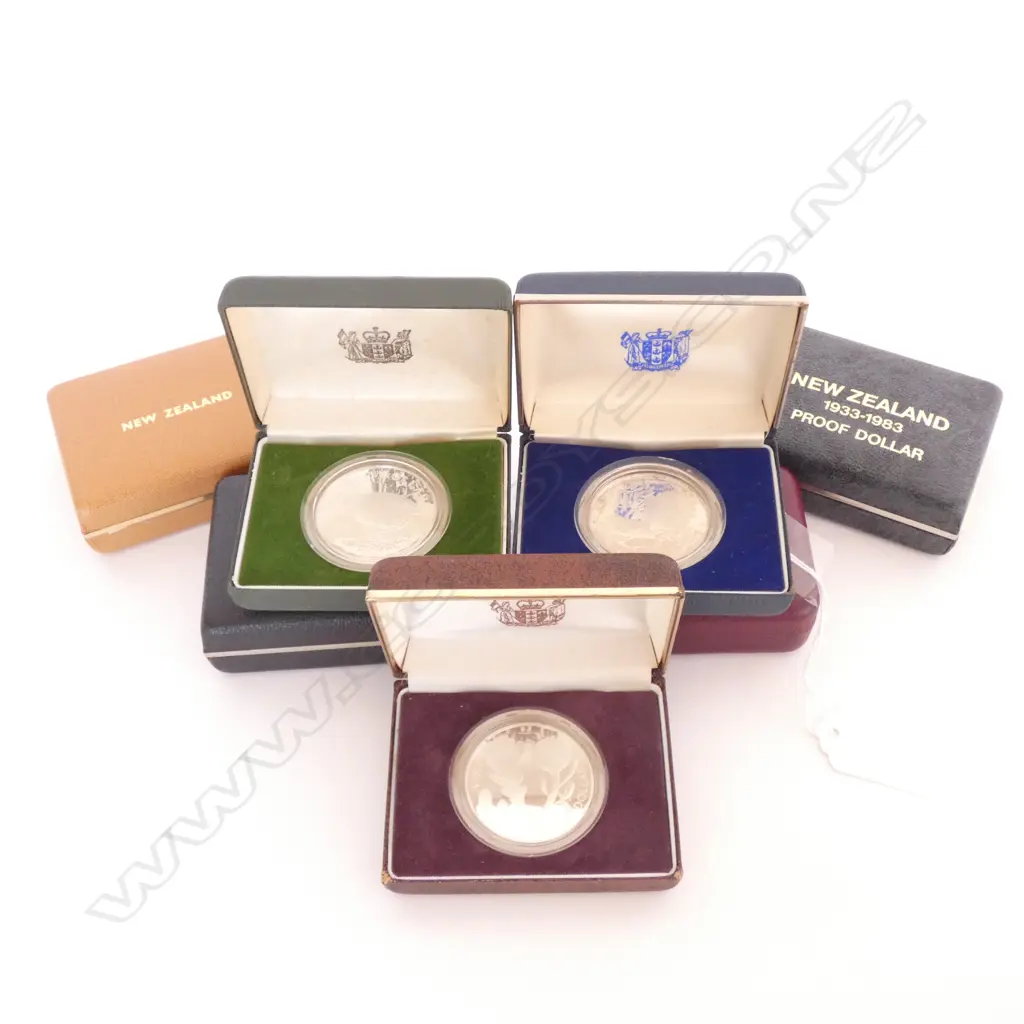 7 BOXED NZ SILVER DOLLAR PROOF COINS 78, 80, 81, 82, 83, 84 & 85.  Image 1++