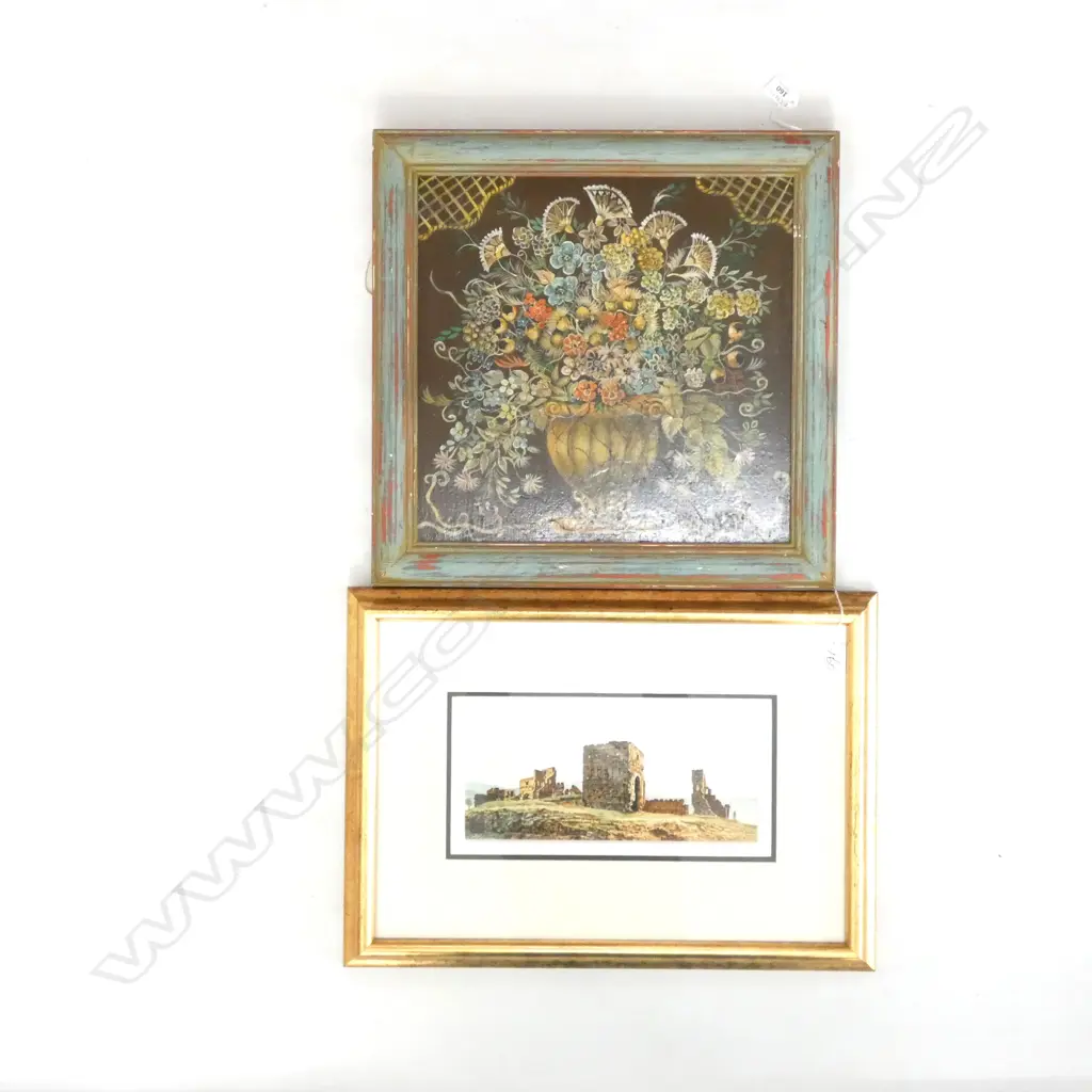 2 ARTWORKS; W/C TEMPLE RUINS + DUTCH STYLE STILL LIFE 365 X 375MM Image 1++