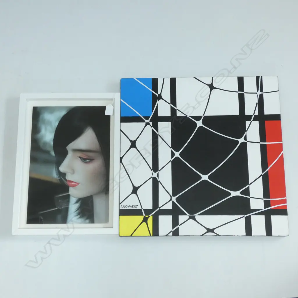 2 CONTEMPORARY ARTWORKS; ROBYN HOONHOUT 'RUBY' + BRAD NOVAK 'MONDRIAN' 505MM SQ Image 1++