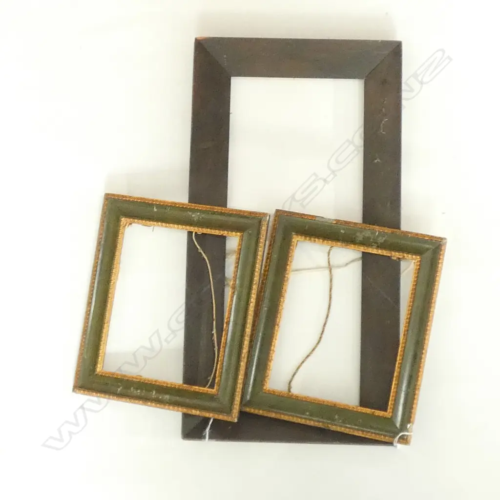 PR GREEN FINE GILT RIMMED FRAMES (310 X 370MM) & ONE LG OLD WOODEN FRAME (735X380MM)... Image 1++
