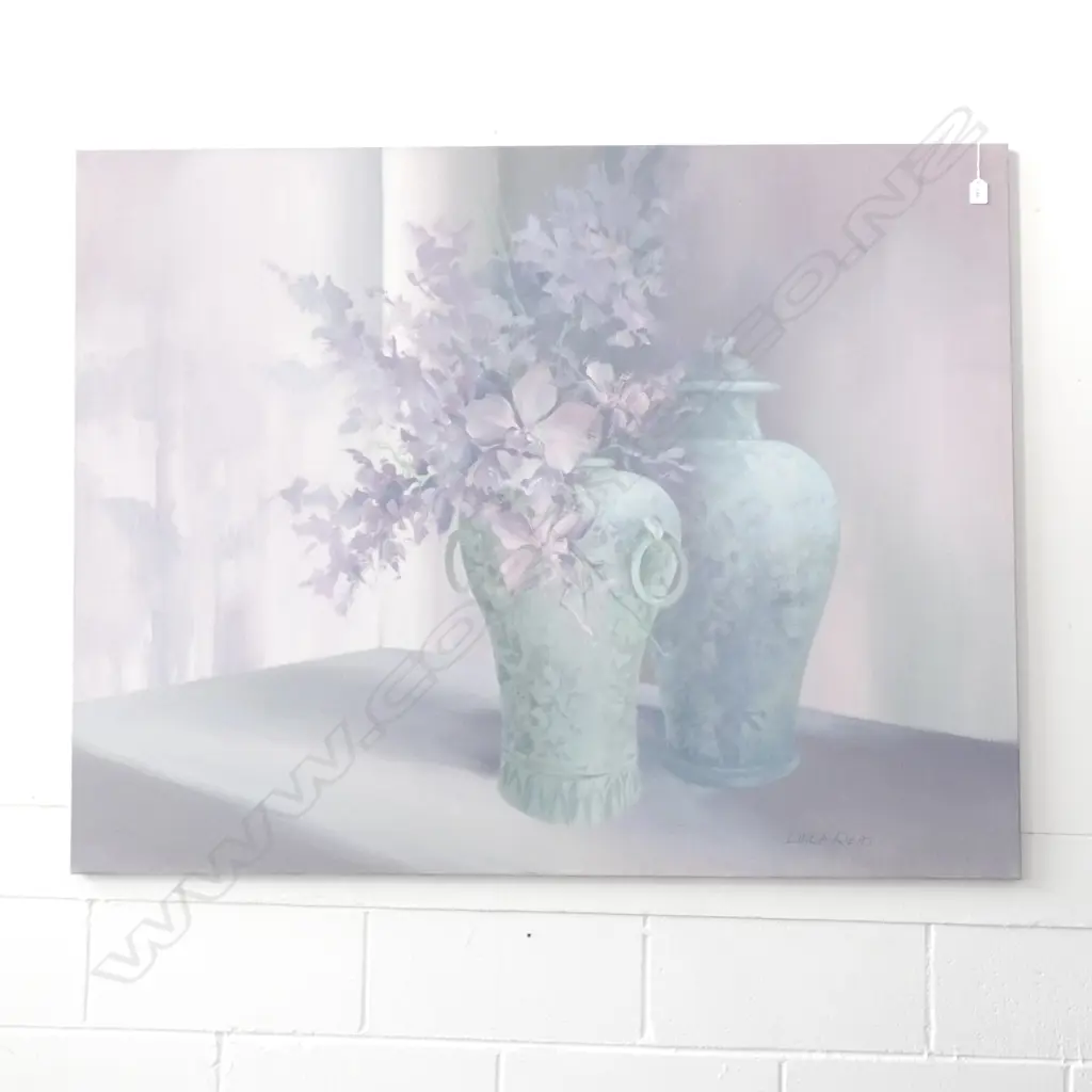 LINDA REID LARGE PURPLE STILL LIFE OIL ON CANVAS 1065 X 1370MM Image 1++