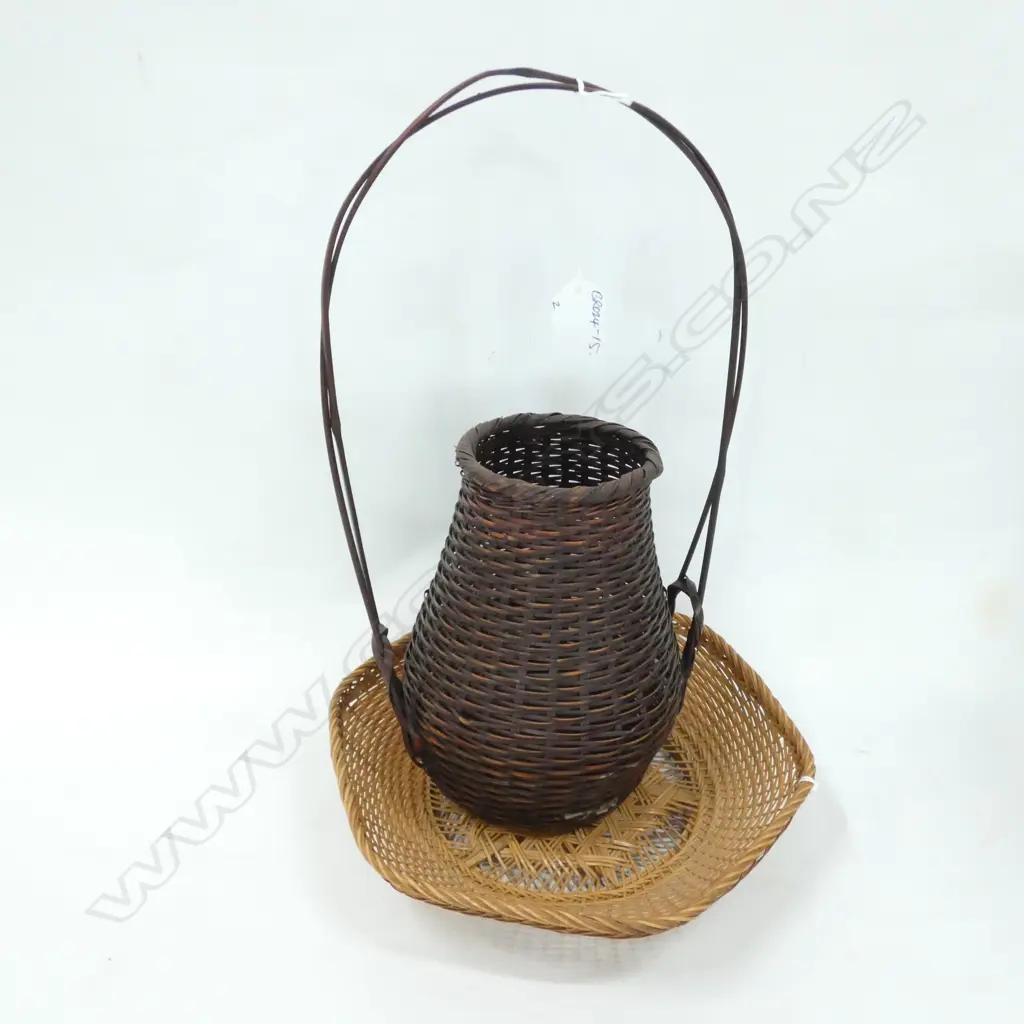 2 JAPANESE ART WORK WOVEN FLOWER  BASKETS Image 1++