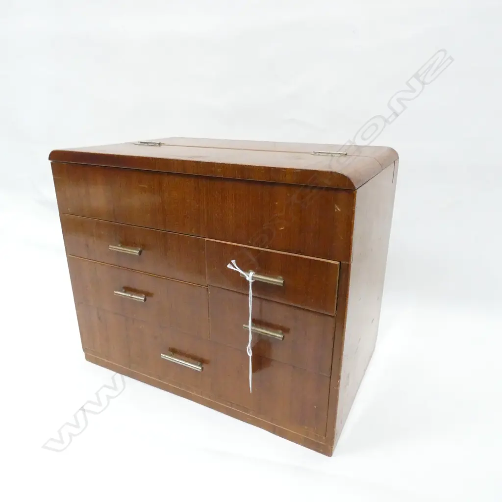 VINTAGE JAPANESE ‘HARI-BAKO’ SEWING BOX - TOP HINGED TRAY & 5-DRAWERS 325X 200X 260MM Image 1++