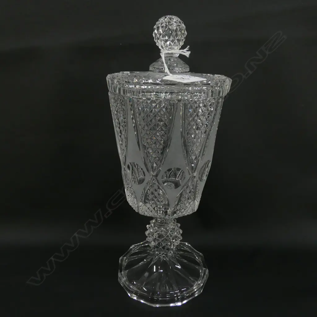 PRESSED GLASS LIDDED STEMMED VASE  H. 300MM Image 1++