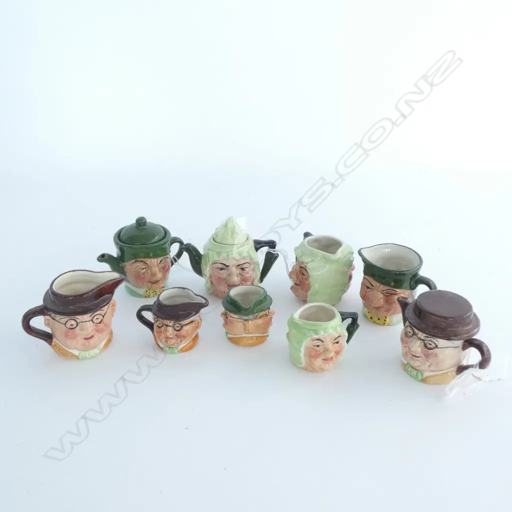 3 SETS ARTONE MINIATURE HAND PAINTED TOBY SETS; EACH SET HAS 2 JUGS & A TEAPOT H. 65MM Image 1++