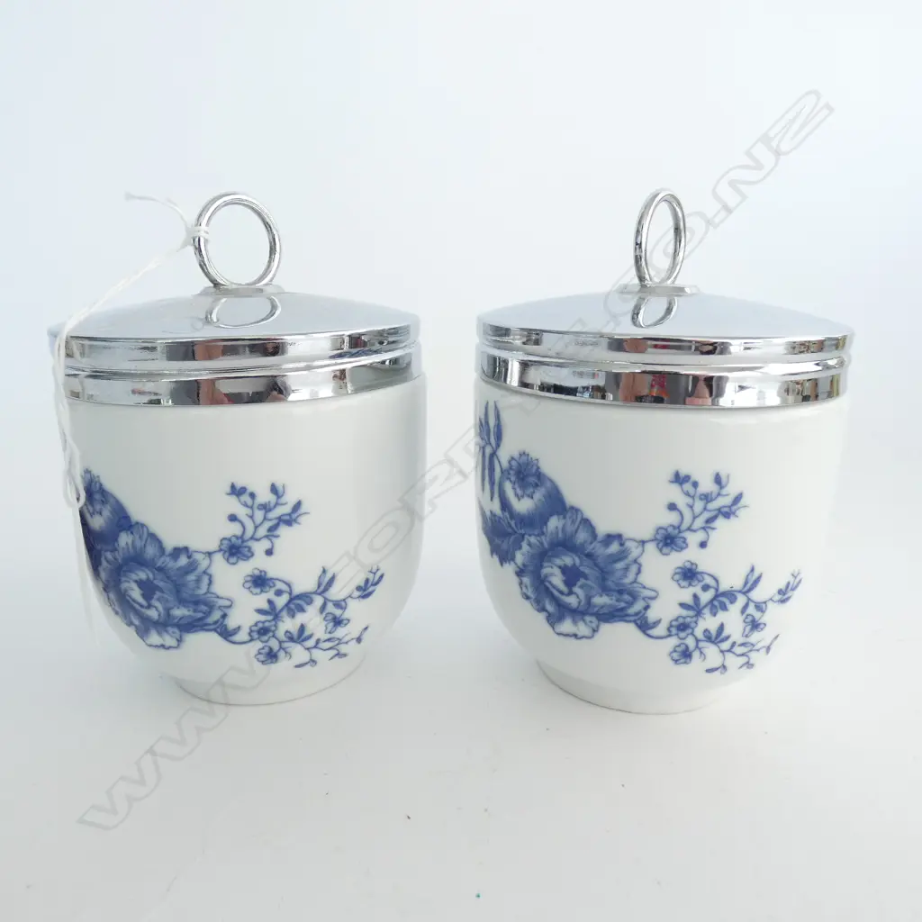 ROYAL WORCESTER PR LG BLUE & WHITE RHAPSODY EGG CODDLERS  H. 120MM Image 1++
