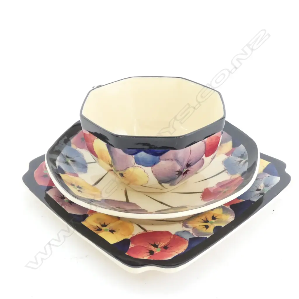 DOULTON PANSIES (D4049) OCTAGONAL CUP, SAUCER & PLATE  Image 1++