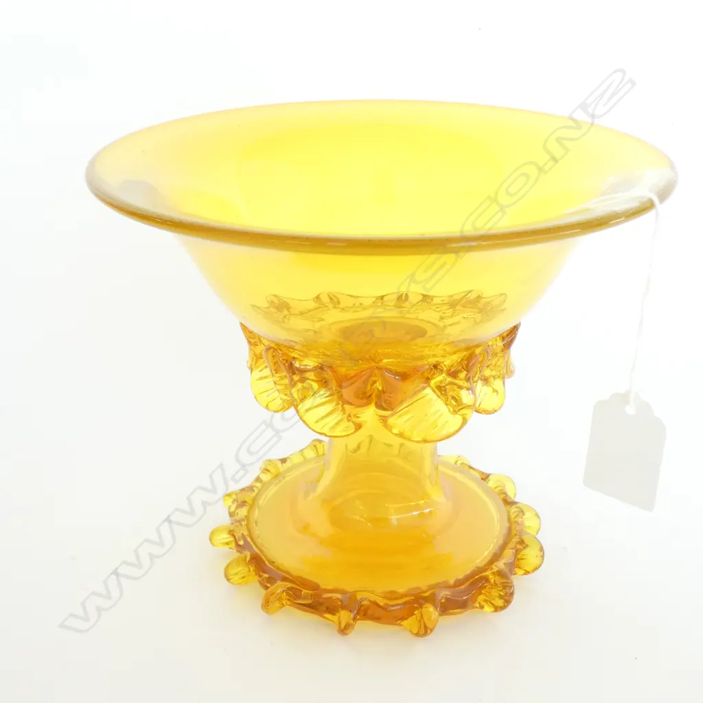 YELLOW HAND BLOWN STUDIO GLASS TAZZA H. 150MM Image 1++