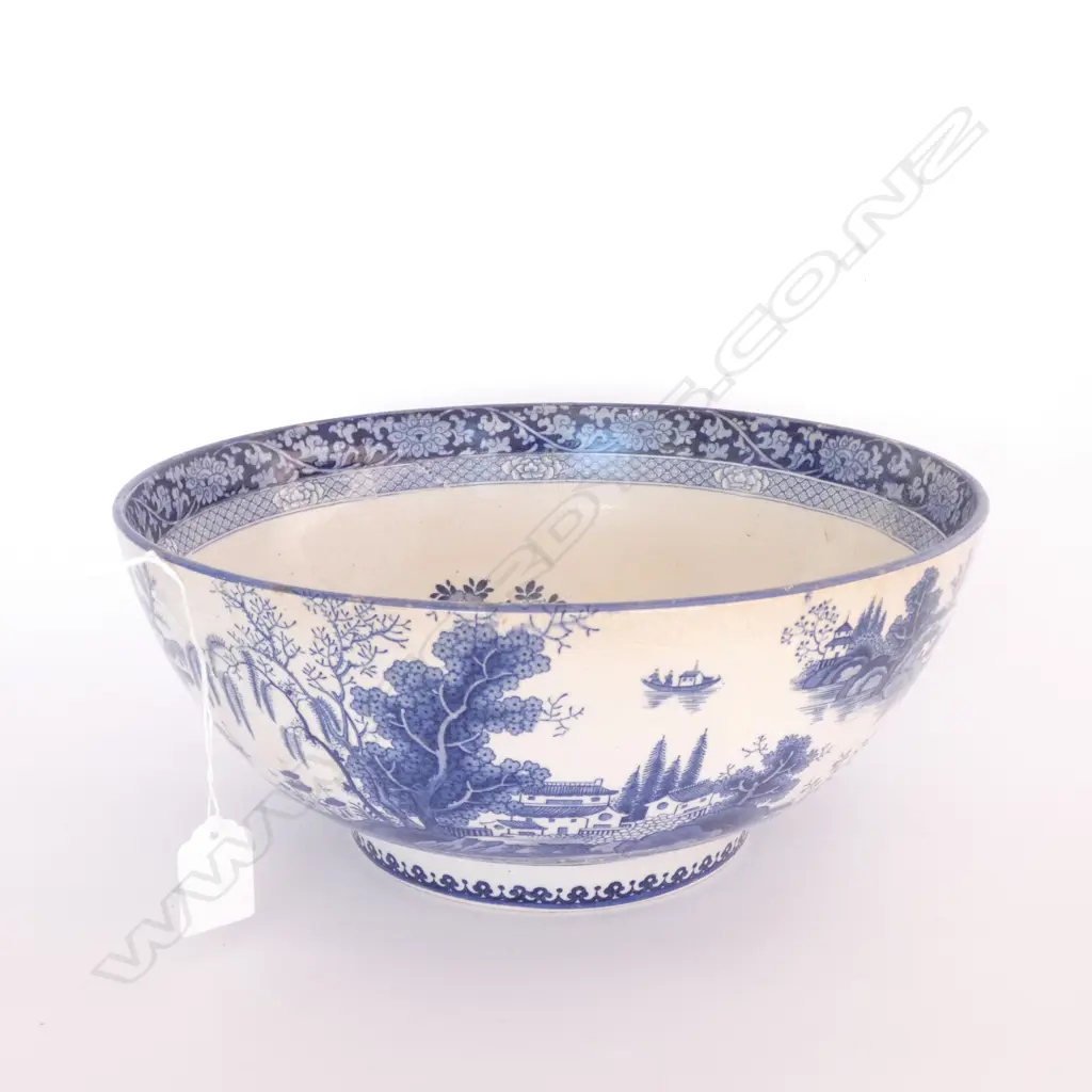 LG OLD BOOTHS BLUE WILLOW BOWL. DIA. 290MM AF Image 1++
